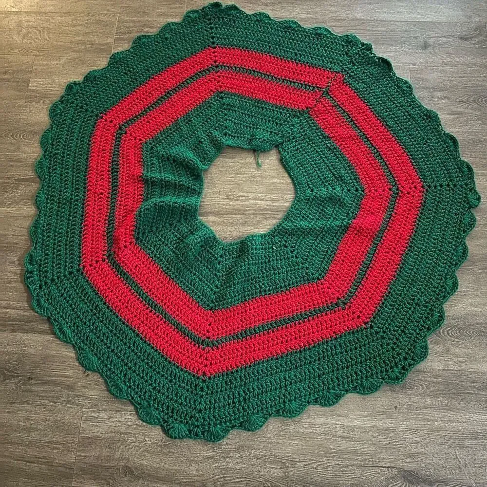 Vintage Christmas Handmade Crochet Red and Green Large 52” Handmade Retro